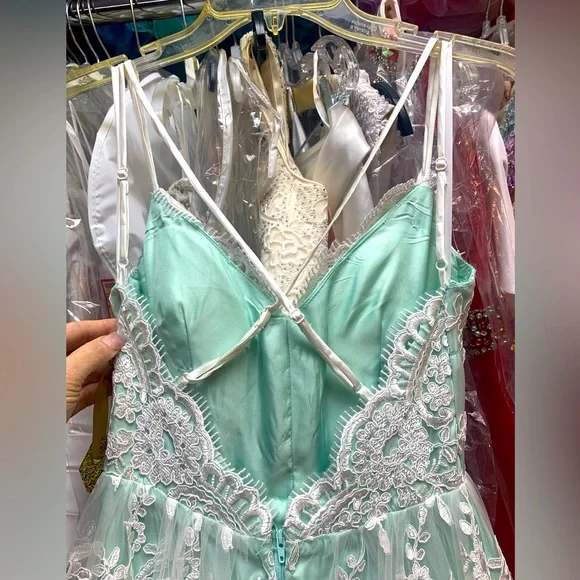 Sz 3/4 Mint Green Lace Prom Homecoming Pageant Bridesmaid Formal Gown Dress NWT